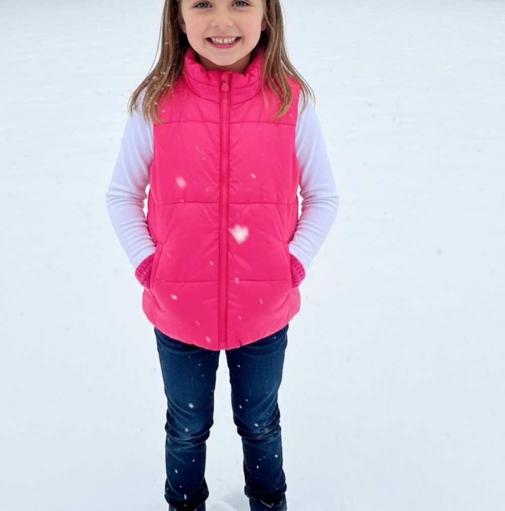 Justice Bright Pink Puffer Vest Girls Size 12 14